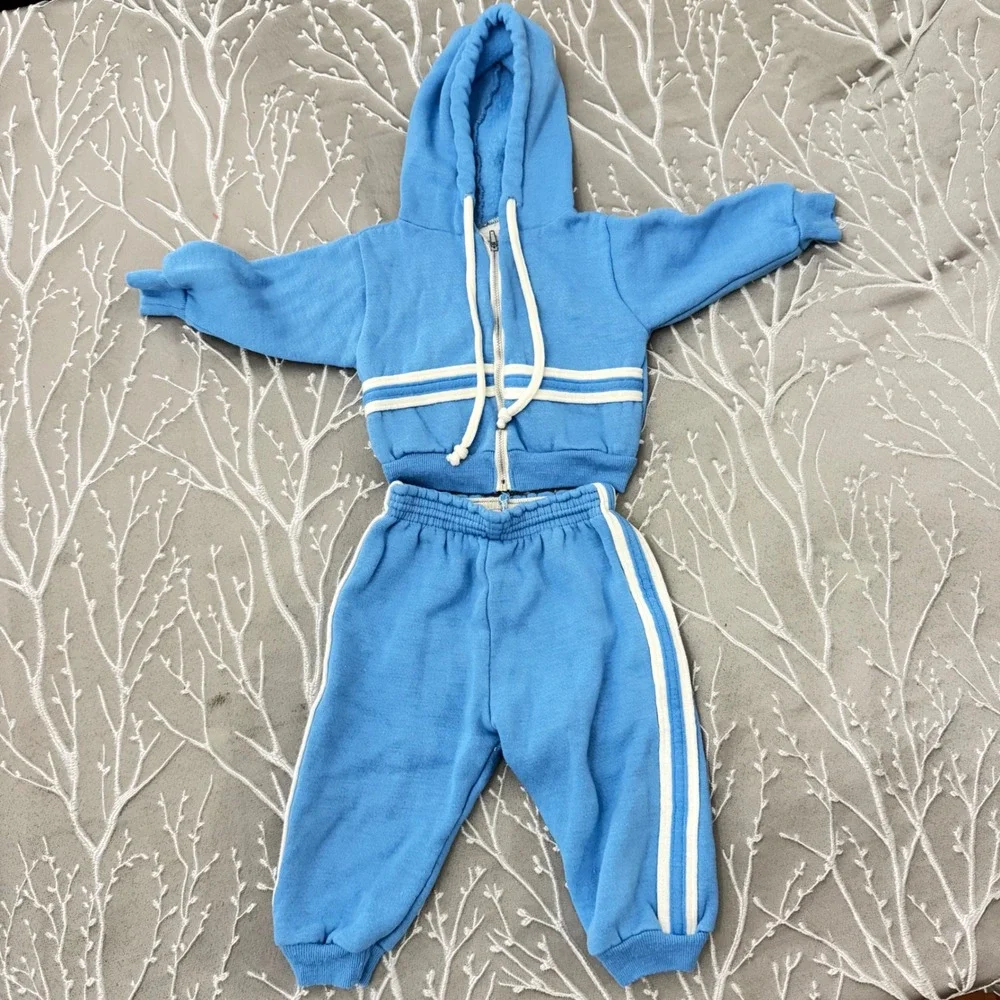 Vintage ShirTees Blue Acrilan Tracksuit Set 9 Mnths Made in USA Zip Hoodie Pants